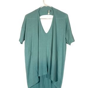 Luxe Baby Blue Keyhole Tunic Blouse Women High Low Short Sleeve Casual Top Sz M